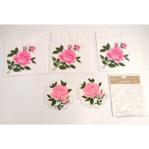 Vintage Hallmark Pink Rose Napkins & Coasters Set Beautiful Floral Flower Garden